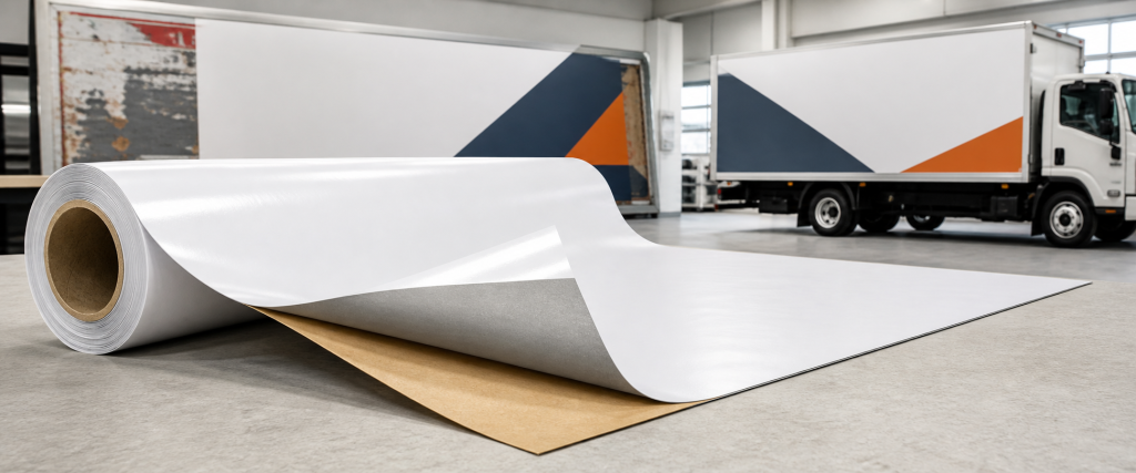 Grey adhesive self adhesive vinyl roll with grey adhesive layer, old sign and truck applications