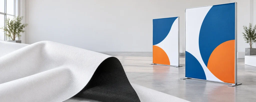 Black-back textile and non-illuminated fabric display panels, application illustration