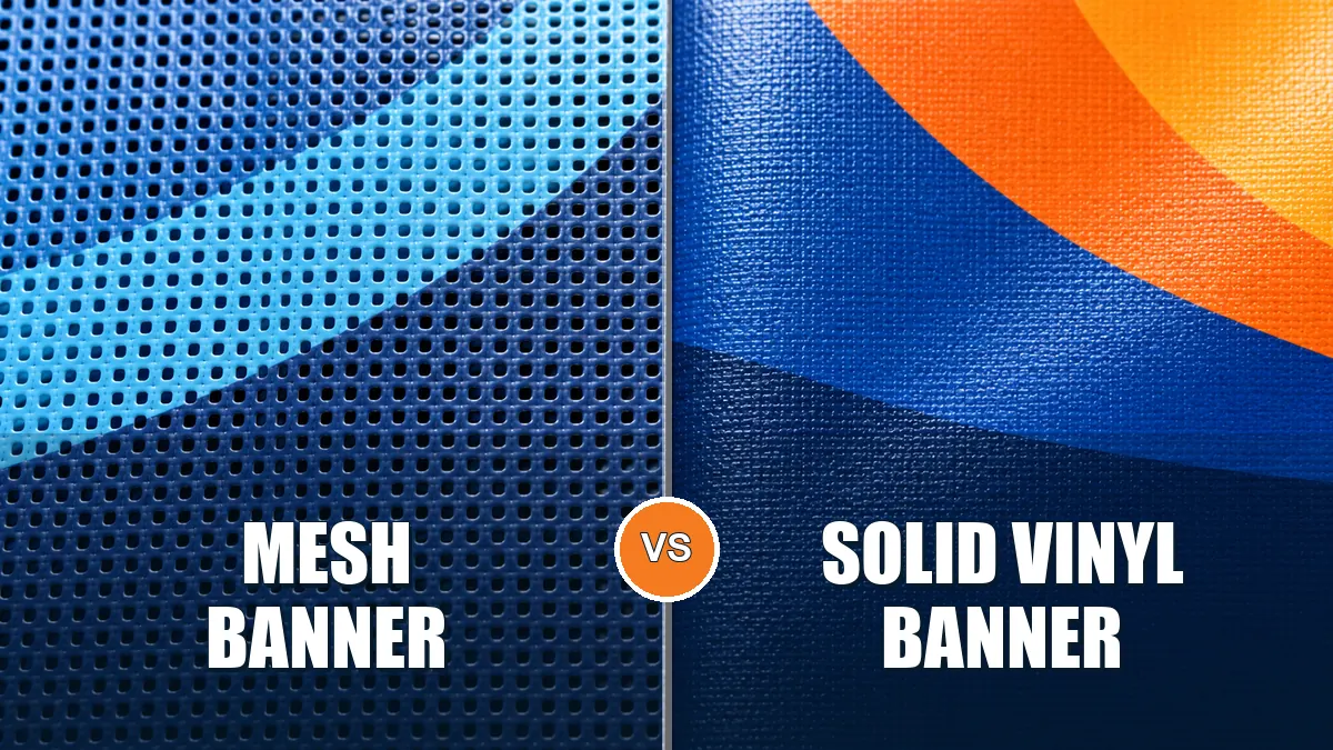 Side-by-side view of open mesh banner material and solid vinyl banner material