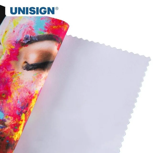 UNISIGN printed polyester lightbox fabric with a colorful print and white reverse