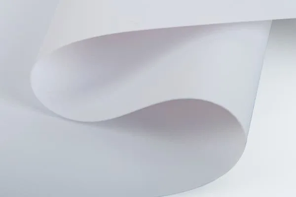 White PVC banner material with a smooth printable face and polyester reinforcement