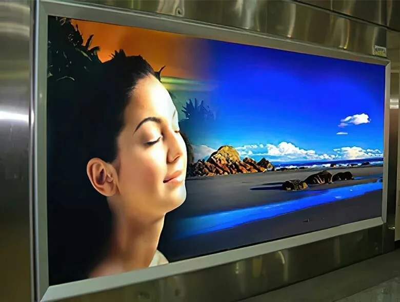 Bright backlit solid vinyl banner with a clear photo display